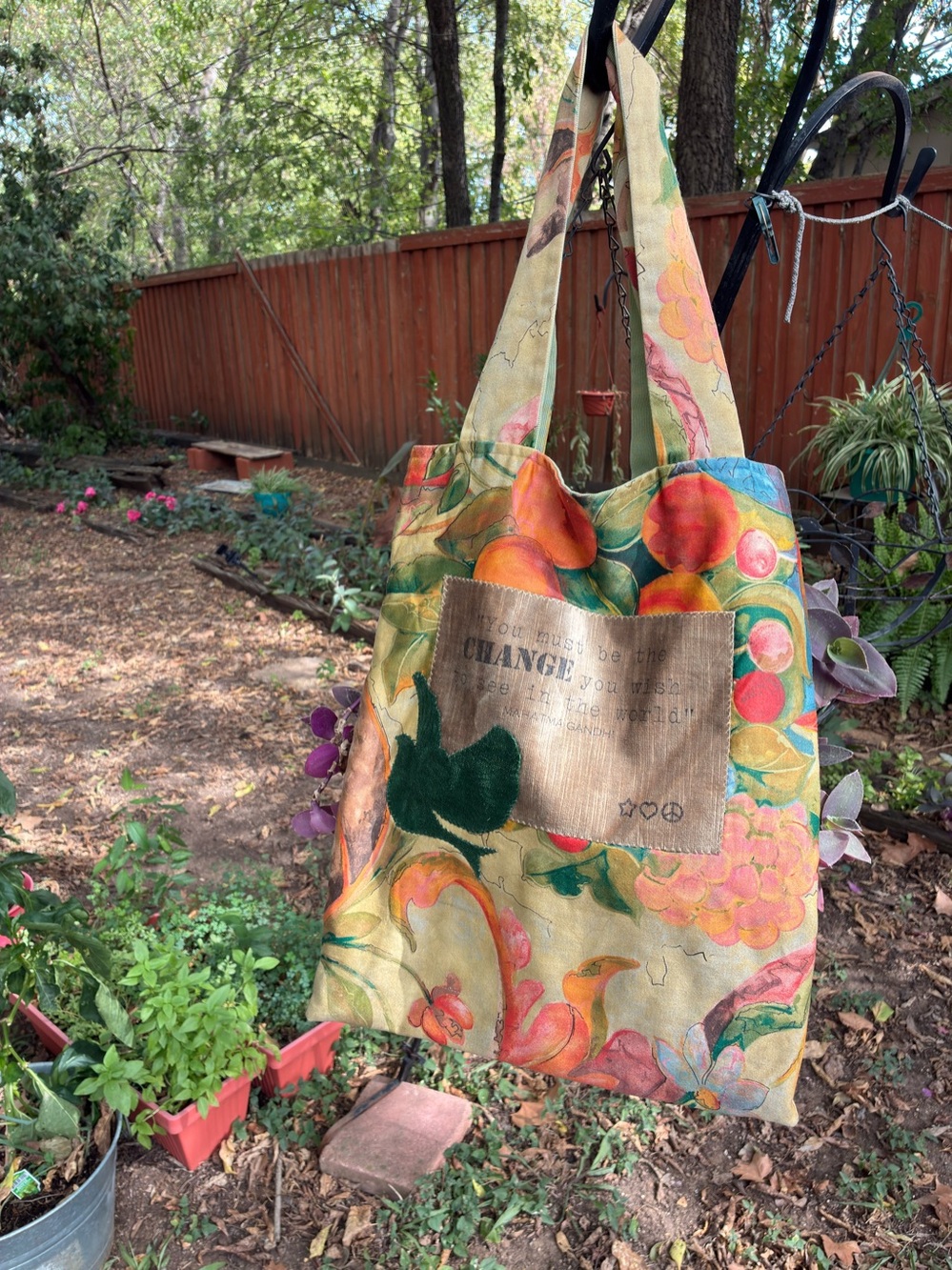 Floral Tote Bag - Quote on Front by Mahatma Ghandi - Super Soft & Lightweight